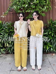 SET BỘ ÁO TƠ LI PHỐI CỔ REN HAI LỚP MIX QUẦN  BAGGY LI NỮ