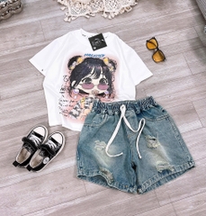 SET ÁO PHÔNG CÔ GÁI ĐEO KÍNH QUẦN BÒ BÉ GÁI