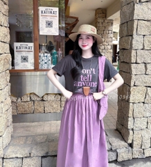 SÉT COTTON CHÂN VÁY TÍM KÈM TÚI NỮ
