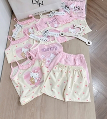 SET 2 BỘ COTTON 2 DÂY CỔ BÈO KITTY TONE BE HỒNG BÉ GÁI(XẢ 79k)