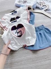 SET ÁO TAY CÁNH TIÊN CV JEAN BÉ GÁI SẴN(Xả 69k)