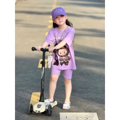 SET BỘ BÉ GÁI CỘC TAY QUẦN NGỐ LABUBU TÍM