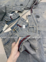 QUẦN SUÔNG JEAN NỮ PHỐI ĐỈA ĐỎ SẴN