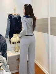 BỘ DÀI TĂM MŨ THÊU MÈO MÀU XÁM NỮ THU ĐÔNG SẴN