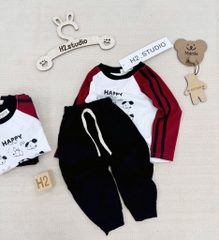 SET BỘ DÀI HAPPY SỌC ĐEN ĐỎ BÉ TRAI