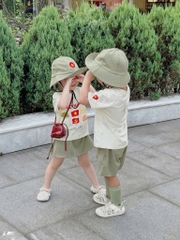 SET 3 MÓN ÁO VIỆT NAM ĐỘC LẬP KÈM MŨ XANH BÉ TRAI BÉ GÁI