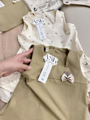 VÁY BÈO 3 TẦNG COTTON XANH RÊU VÀ CHẤM BI BÉ GÁI