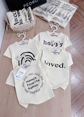 SET 4 ÁO PHÔNG CỘC TAY LOVED HAPPY MÀU BE BÉ TRAI BÉ GÁI SẴN (SALE 89k )