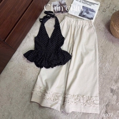SET YẾM CỔ CHẤM BI THAN BỒNG KÈM QUẦN SUÔNG NỮ SẴN