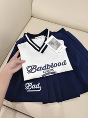 SET BAD ÁO PULL MIX CHÂN VÁY XANH THAN NỮ