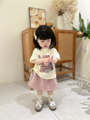 SET ÁO VÁY HỒNG BÉ GÁI KÈM MŨ