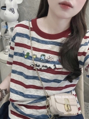 ÁO PHÔNG KẺ NGANG ĐỎ XANH NỮ SẴN