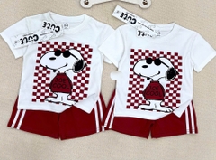 SET BỘ COTTON SNOPY JOE COOL MIX QUẦN SỌC THỂ THAO ĐỎ ĐÔ CHO BÉ TRAI SẴN