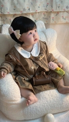 SET CARDIGAN DÀI TAY KÈM VÁY NÂU TÂY BÉ GÁI