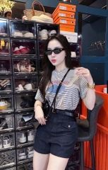 SET QUẦN JEANS NẮP TÚI ÁO KẺ NỮ SẴN
