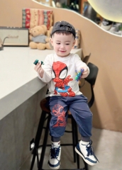 BỘ NGƯỜI NHỆN DÀI TAY ÁO TRẮNG QUẦN NỈ XANH THAN CHO BÉ TRAI (MÃ CŨ KO BÁN)