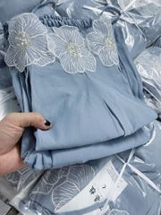 SET ÁO 2 DÂY ĐÍNH HOA KÈM QUẦN SUÔNG XANH NỮ