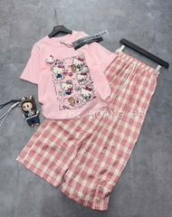 BỘ HELLO KITTY QUẦN SUÔNG KẺ NỮ SẴN