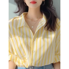 ÁO SƠ MI DÀI TAY KẺ VÀNG NỮ SẴN