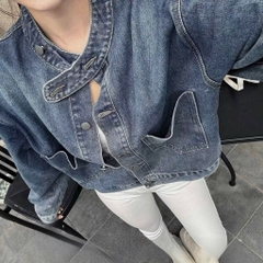 ÁO KHOÁC JEANS NỮ TÚI NGỰC CỔ TÀU THU ĐÔNG