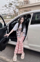 BỘ HELLO KITTY QUẦN SUÔNG KẺ NỮ SẴN