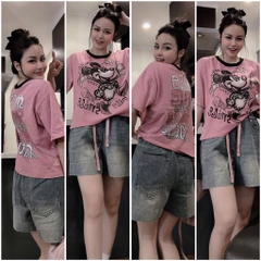 SET ÁO PHÔNG HỒNG LOANG MICKEY QUẦN JEAN NỮ
