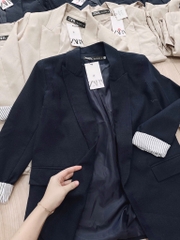 ÁO BLAZER LI-EN ÉP MÙNG PHỐI TAY KẺ 2 LỚP NỮ THU ĐÔNG SẴN