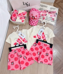BỘ MK HỒNG CHẤM BI KÈM MŨ BÉ GÁI SẴN(XẢ 59k)