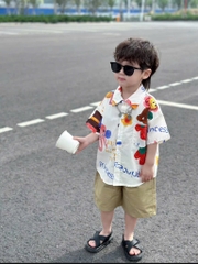 SET ÁO HOA QUẦN NÂU ĐI BIỂN BÉ TRAI