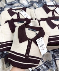 ÁO LEN CỘC POLO NÂU PHỐI BE SIÊU TÂY NỮ THU ĐÔNG