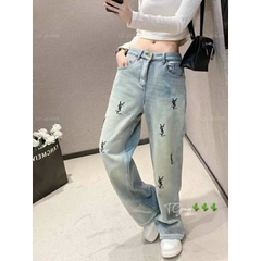 JEAN ỐNG SUÔNG THÊU YSL XANH(sale 85k)