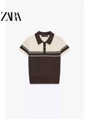ÁO LEN CỘC POLO NÂU PHỐI BE SIÊU TÂY NỮ THU ĐÔNG