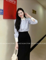ÁO SƠ MI CỔ SEN KẺ XANH NỮ (2X GIÁ TỐT HƠN)