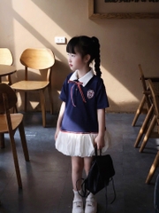 SET BỘ ÁO POLO XANH THAN CHÂN VÁY BỒNG BÉ GÁI