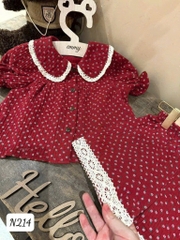 BỘ XÔ MUSLIN HOA NHÍ ĐỎ BÉ GÁI SẴN