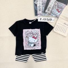 SET BỘ COTTON HELLO KITTY ĐEN MIX QUẦN LEGGING KẺ CHO BÉ GÁI