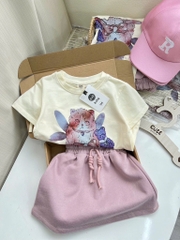 SET ÁO VÁY HỒNG BÉ GÁI KÈM MŨ