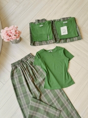 SET QUẦN KẺ 2 LI XANH RÊU NỮ