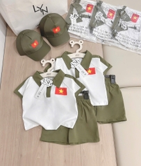SET POLO CỜ ĐỎ SAO VÀNG KÈM MŨ BÉ TRAI