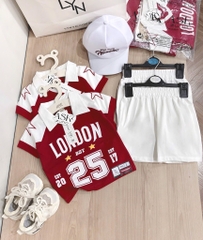 SET POLO ĐỎ LONDON 25 KÈM MŨ BÉ TRAI SẴN