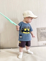 SÉT COTTON BATMAN XANH  PHỐI QUẦN SOOC TÚI HỘP TONE GHI CHO BÉ TRAI