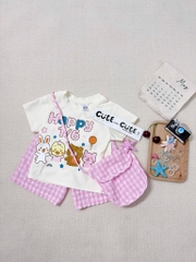 SÉT HAPPY 1/6 CHO BÉ TRAI BÉ GÁI MIX QUẦN CARO KÈM TÚI ĐEO CHÉO 3CT SẴN