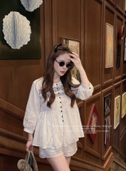 SET IN HOẠ TIẾT MIX QUẦN PHỐI REN GẤU NỮ