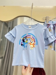 SET ÁO PHÔNG CV IN HOA BLUEY XANH TRỜI BÉ GÁI SẴN ( XẢ 39k)