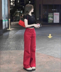 SET QUẦN KAKI ĐỎ & ÁO DÍP CROPTOP NỮ SẴN (SALE 160k)