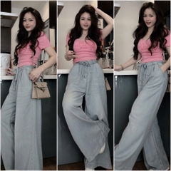 ÁO PHÔNG HỒNG QUẦN JEAN NỮ SUÔNG