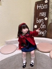 SET DÀI VÁY DẠ KÈM ÁO LEN CARDIGAN ĐỎ BÉ GÁI SẴN