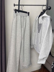 SET BỘ XÁM ÁO HOODY CỔ PHỐI KẺ NỮ THU ĐÔNG SẴN