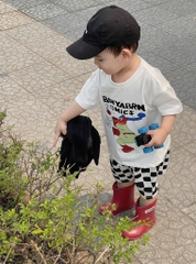 SET BỘ ÁO TRẮNG QUẦN KẺ ĐEN CARO BÉ TRAI