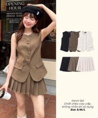 SET NỮ ÁO VEST SÁT NÁCH MIX CHÂN VÁY XẾP LY 4M NEW (xả 133k)
